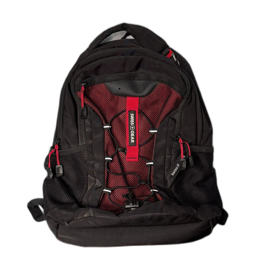 Vintage SWISSGEAR Bungee Cord Backpack Black Red Techwear Gorpcore